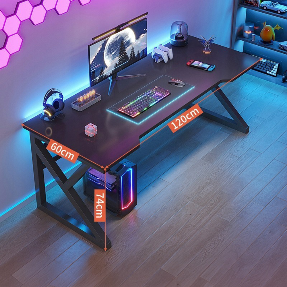 Modern MDF gamer íróasztal – 120x60x74 cm, fekete felülettel