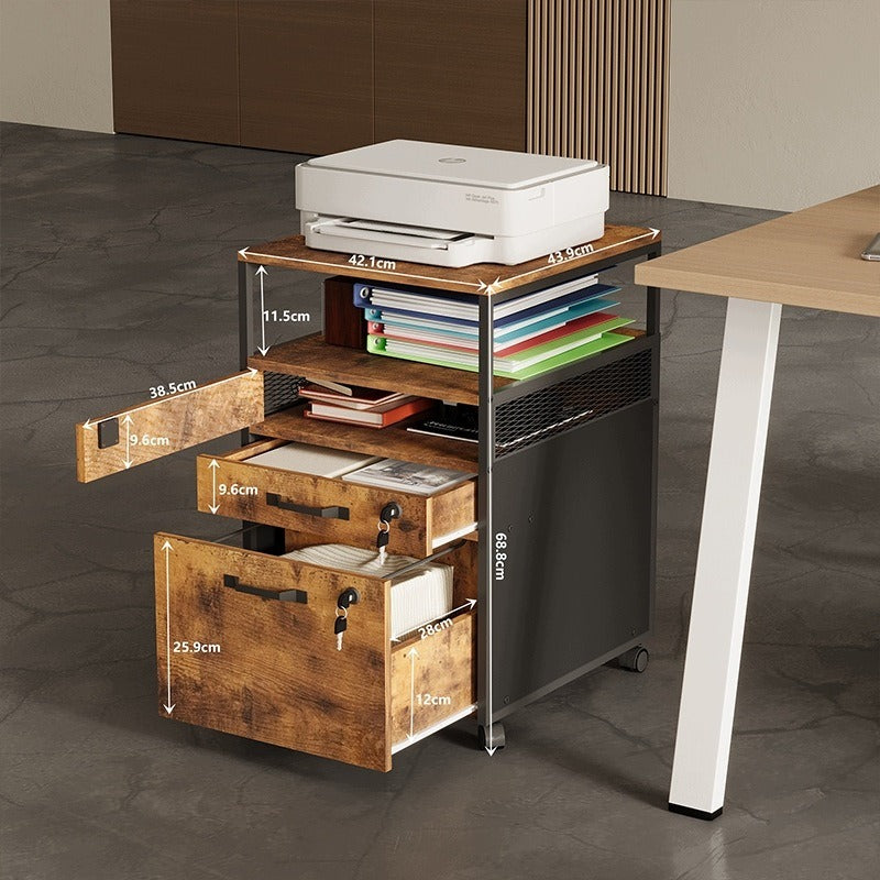 Mobil irodai fiókos szekrény 2 zárható fiókkal 42,1 x 43,9 x 68,8 cm rusztikus tölgy loft