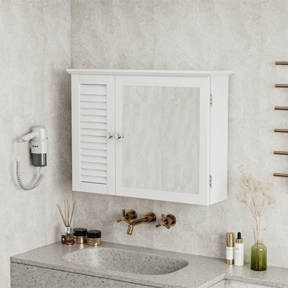 Fali fürdőszobai tükörszekrény 65x49x15 cm – Fehér, belső polcokkal