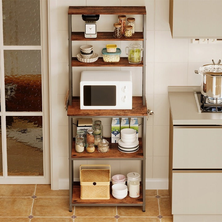 Többfunkciós vintage barna loft konyhaszekrény 6 polccal, 166 cm