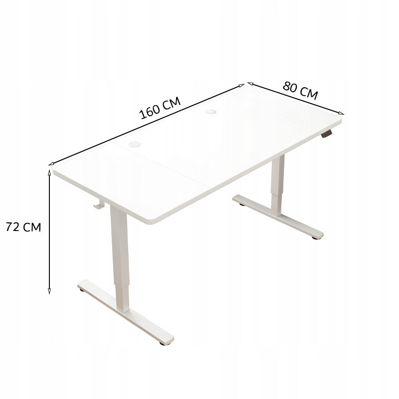 Elektromos számítógépes íróasztal fehér 160x80cm állítható modern 72-118cm