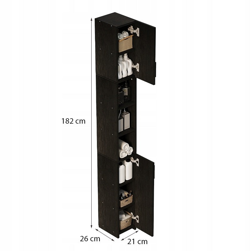 Fürdőszobai álló szekrény, fekete loft szekrény, polc, magas, keskeny oszlop