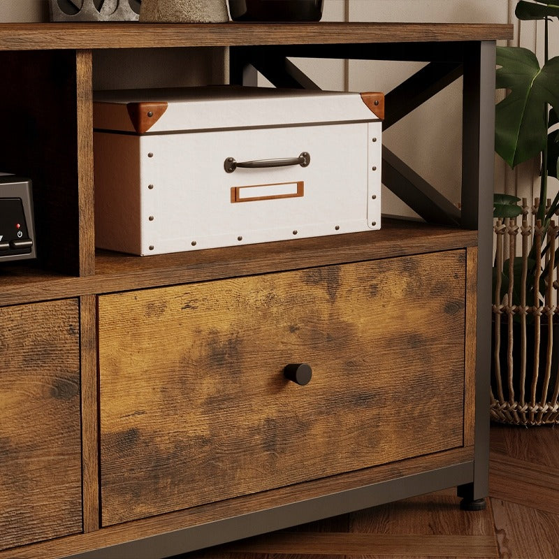 Vintage Loft TV állvány 3 fiókkal, rusztikus barna, 143 cm