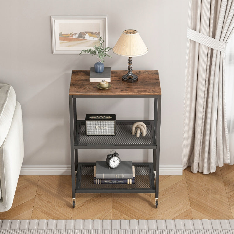 Görgős dohányzóasztal – 60x40x76 cm, ipari loft stílus, MDF és fém