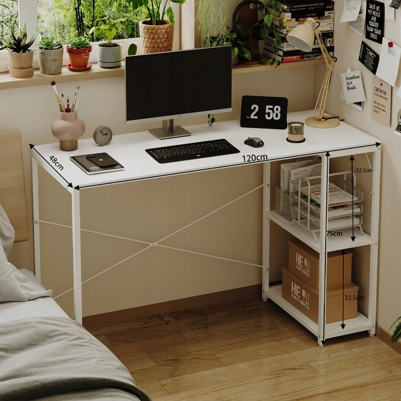 Számítógépes íróasztal, loft asztal, fehér, modern, ipari polcokkal