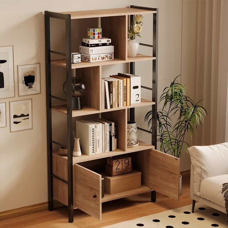 Modern, univerzális könyvespolc zárható szekrényekkel, tágas loft stílusban