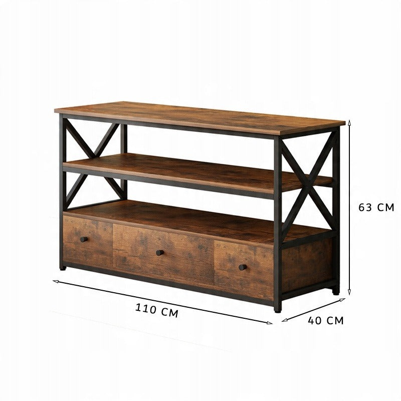 TV szekrény loft komód nappaliba polcokkal fiókokkal 110 cm