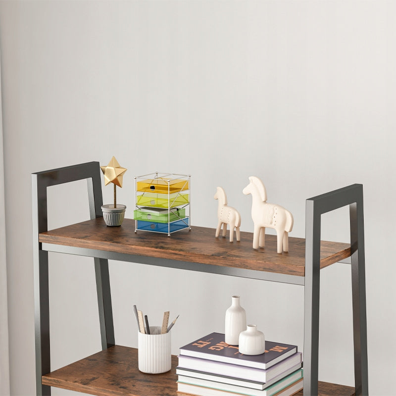 Rusztikus könyvespolc 5 polccal – 56x34x172 cm, fekete fémváz és sötét fa hatású MDF