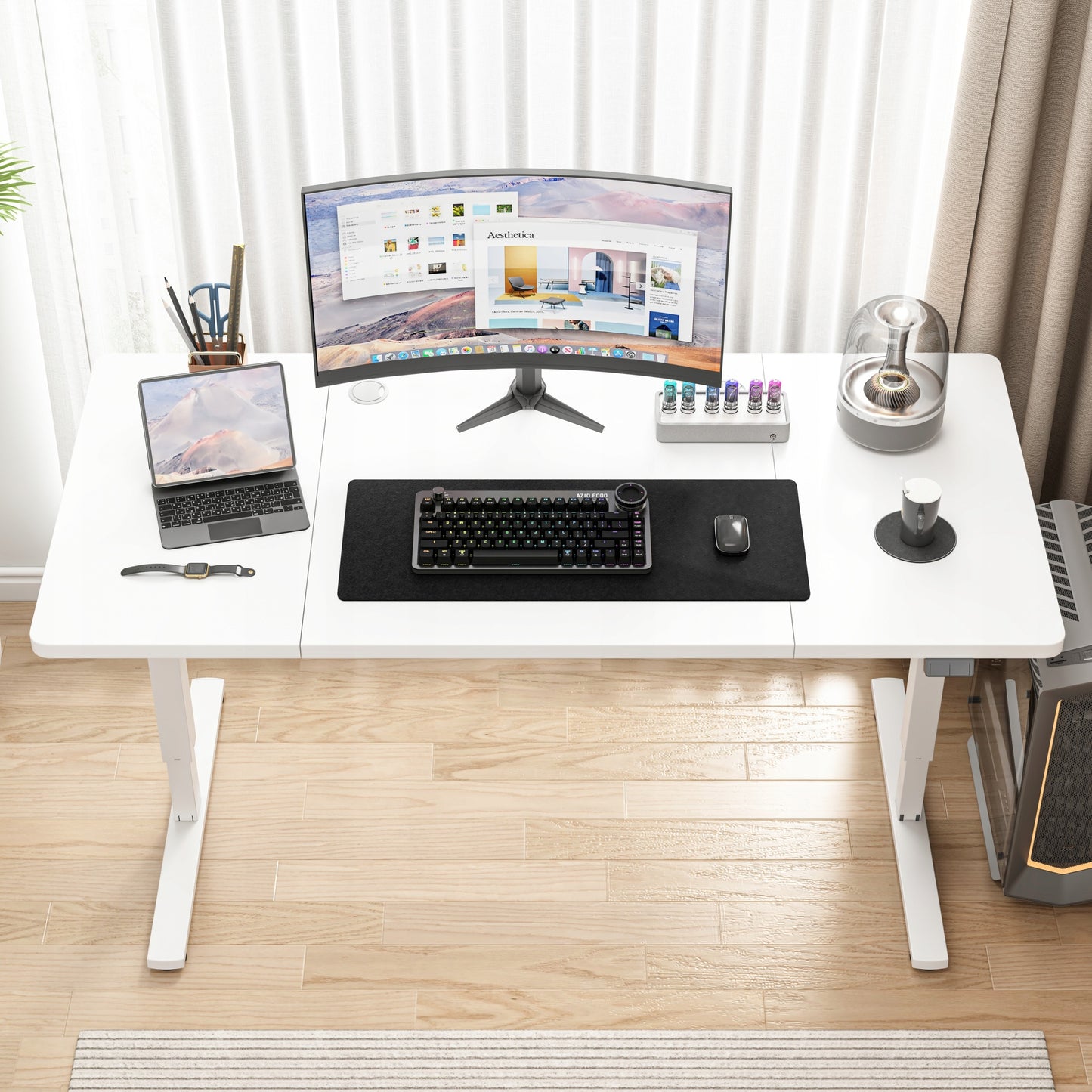 Elektromos számítógépes íróasztal fehér 160x80cm állítható modern 72-118cm
