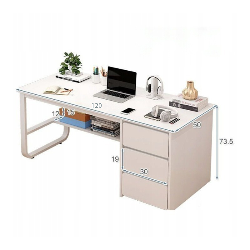 Fehér loft számítógépes íróasztal laptophoz, skandináv stílusban, 3 polccal