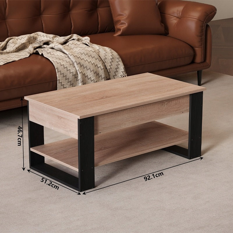 Kihúzható, loft stílusú dohányzóasztal emelt tárolóval, barna, 92 cm