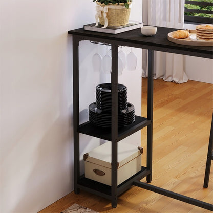 Fekete étkezőasztal + bárszék szett 2 bárszékkel, modern loft stílusú