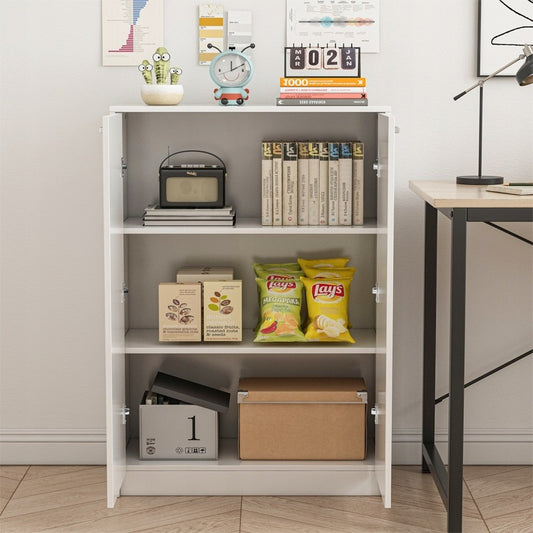 Irodai loft 2 ajtós könyvespolc polcokkal tágas szabadon álló fehér 108 cm