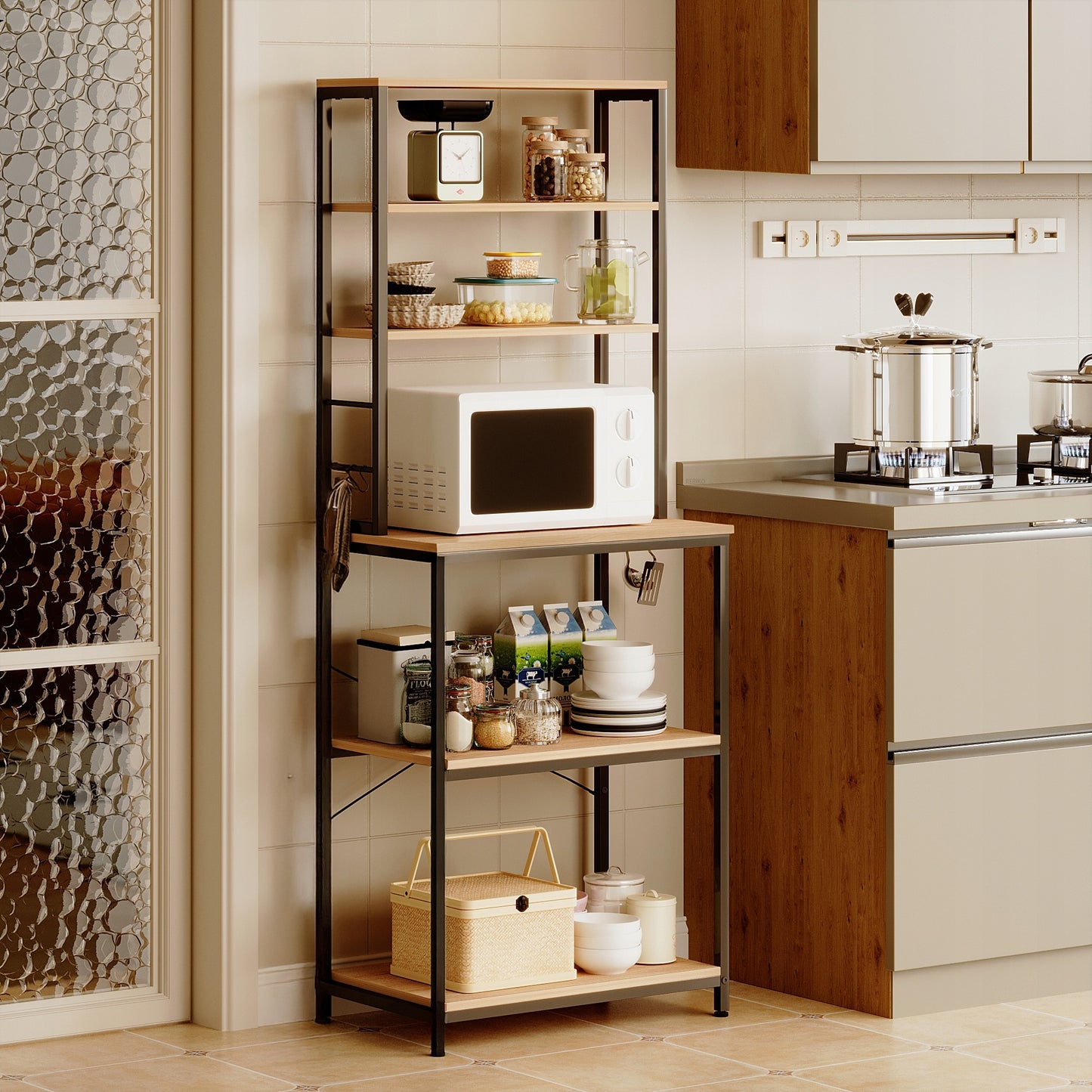 Többfunkciós könyvespolc konyhaszekrény világosbarna sonoma loft 6 polc