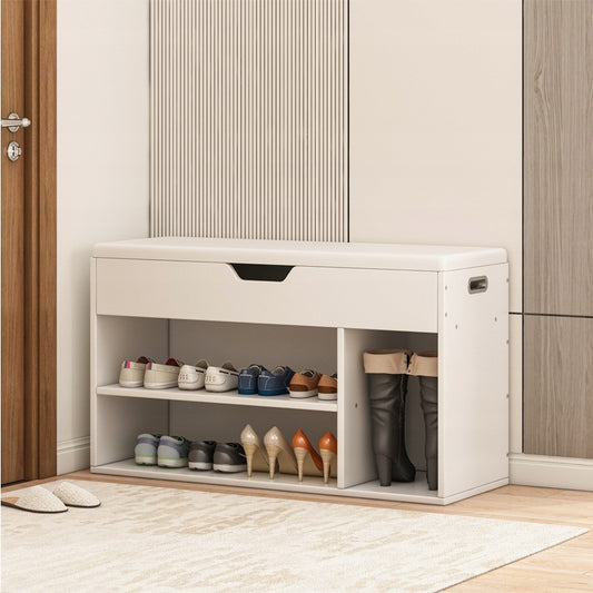 Cipőszekrény fehér üléssel, fából készült, tároló 80CM