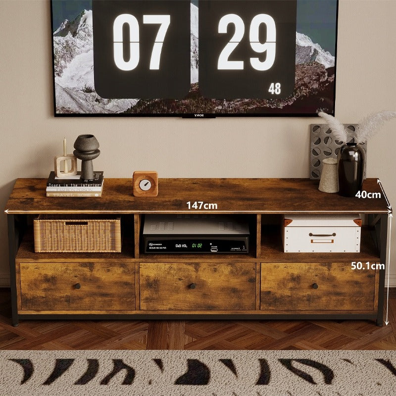 Vintage Loft TV állvány 3 fiókkal, rusztikus barna, 143 cm