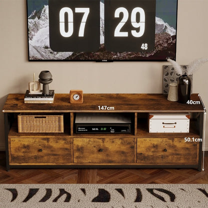 Vintage Loft TV állvány 3 fiókkal, rusztikus barna, 143 cm