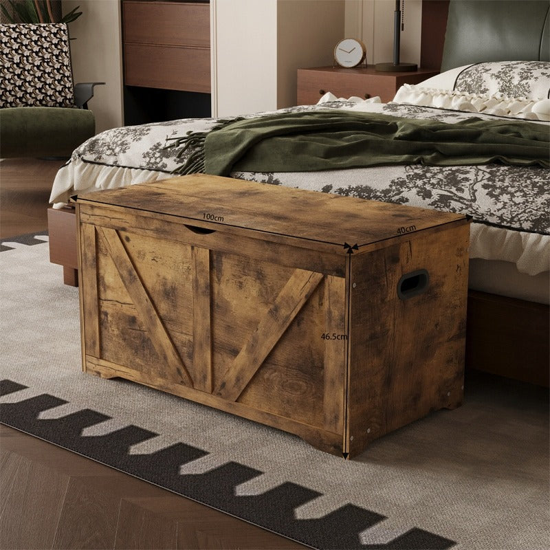 Fa tárolóláda, Tárolórendszerező, Pad, Barna Loft Stílus, 100 cm