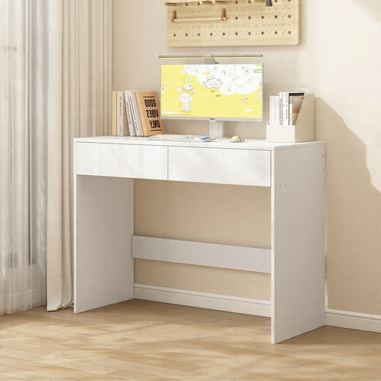 Fehér modern számítógépasztal 2 fiókkal loft stílusban íróasztal fésülködőasztal 100 cm