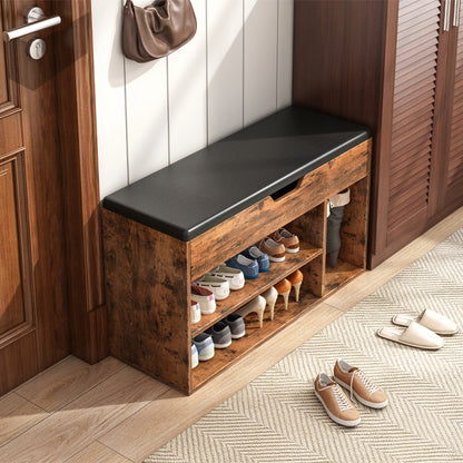 Tágas cipőszekrény ülőhelyes tárolóval 2 polccal fa retro loft