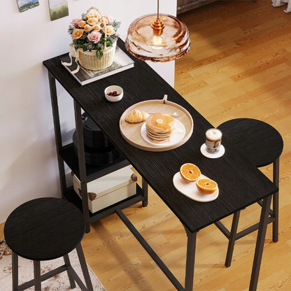 Fekete étkezőasztal + bárszék szett 2 bárszékkel, modern loft stílusú