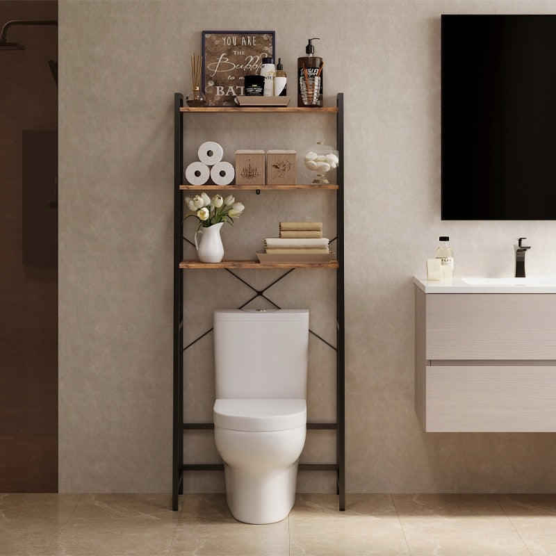 Fürdőszobaszekrény WC felett, mosógép, polc, rusztikus barna loft stílus, 64 cm