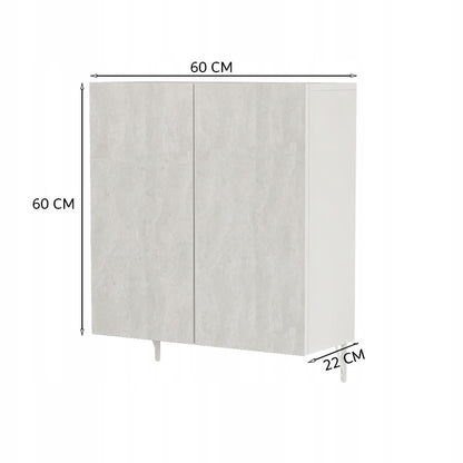 Fali tükrös fürdőszobaszekrény 60x60x22 cm – 2 ajtós, fehér, modern dizájn