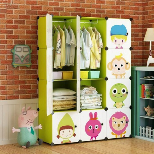 Összecsukható moduláris gyerekszekrény – 146x110x36 cm, színes mintákkal, fémvázzal