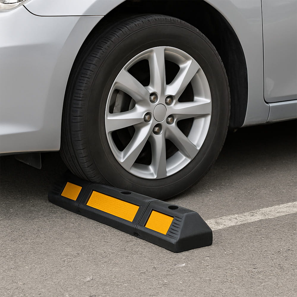 Parkolókerék-határoló gumiból – 59 cm, fényvisszaverő sávval ellátott autókerék ütköző, 1 darab