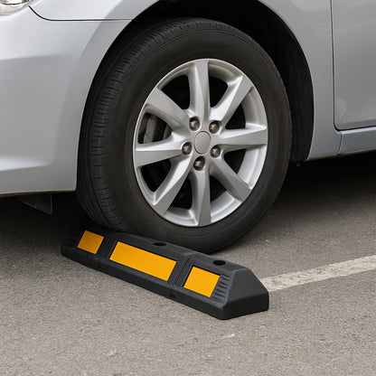 Parkolókerék-határoló gumiból – 59 cm, fényvisszaverő sávval ellátott autókerék ütköző, 1 darab