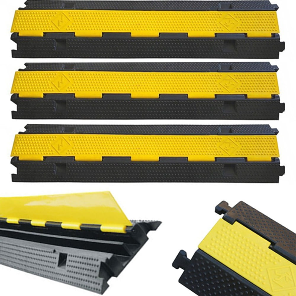 3 db 1 méteres kábelvédő rámpa készlet – 2 csatornás – 7 tonnás teherbírás – kábelvédelem – fekete és sárga szín