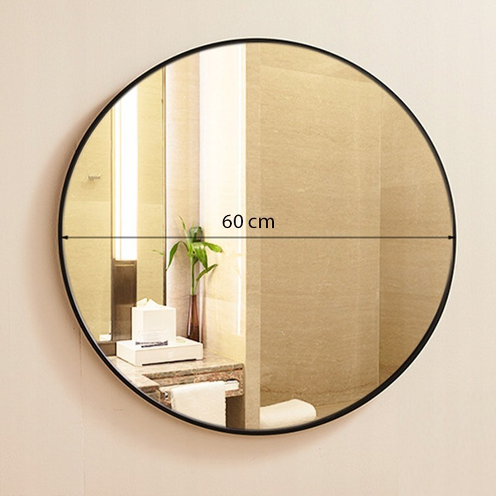 Vékony keretes kerek tükör – 60 cm átmérő, könnyű felszerelés, modern design