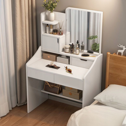Fehér fésülködőasztal tükörrel, 70x40x130 cm – Elegáns és praktikus megoldás hálószobába vagy fürdőszobába