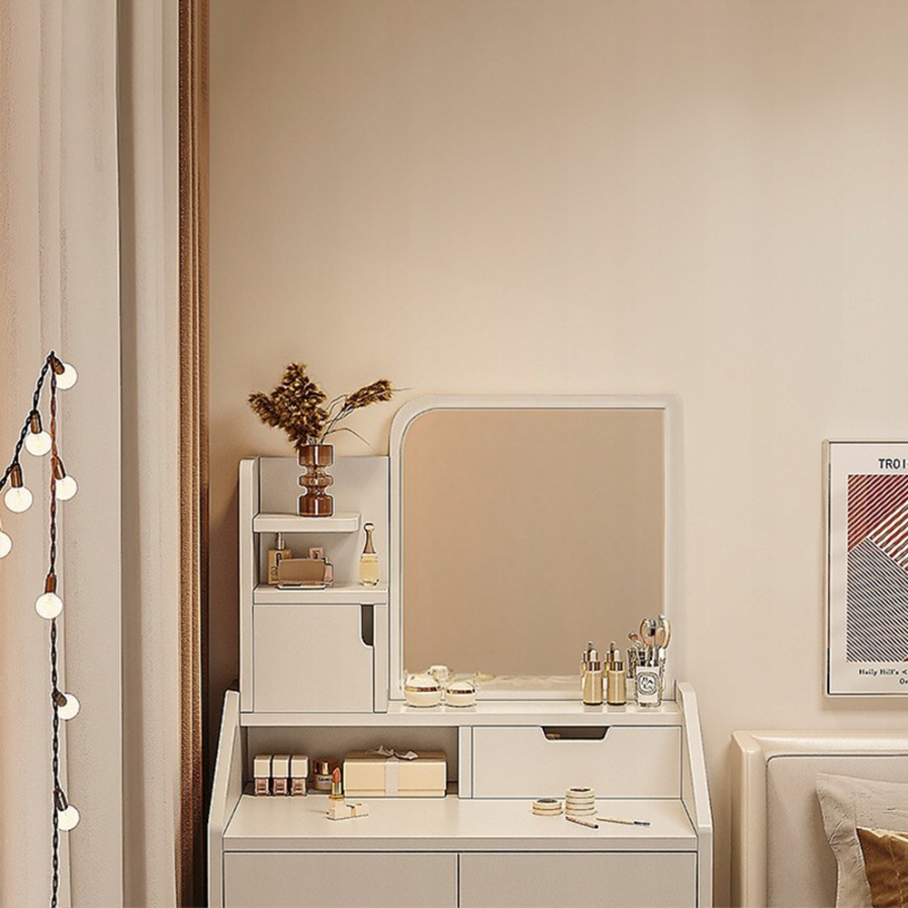 Fehér fésülködőasztal tükörrel, 70x40x130 cm – Elegáns és praktikus megoldás hálószobába vagy fürdőszobába
