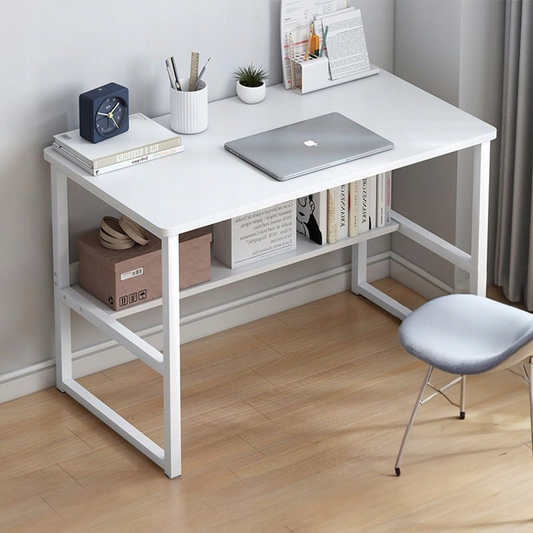 Modern, fehér ifjúsági íróasztal beépített könyvespolccal – 100x45x73 cm, MDF lapból készült, elegáns kialakításban.