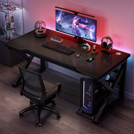 Modern MDF gamer íróasztal – 120x60x74 cm, fekete felülettel