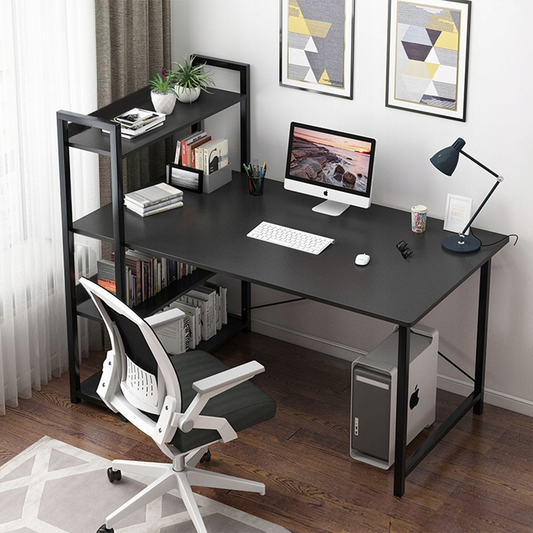 Modern íróasztal fiataloknak beépített könyvespolccal – 120x55x110 cm, 3 polccal, MDF lapból, fekete színben