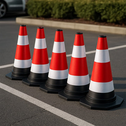 5 darabos, rugalmas, fényvisszaverő forgalomelválasztó bójaszett – 40 cm magas – Biztonságos területkijelölés forgalomban és építkezéseken