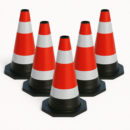 5 darabos, rugalmas, fényvisszaverő forgalomelválasztó bójaszett – 40 cm magas – Biztonságos területkijelölés forgalomban és építkezéseken
