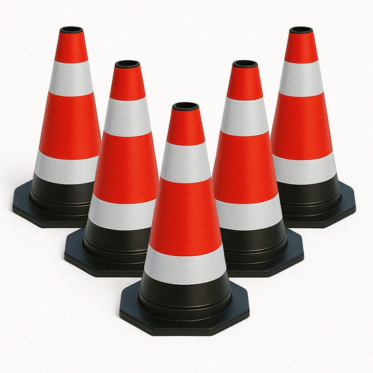 5 darabos, rugalmas, fényvisszaverő forgalomelválasztó bójaszett – 40 cm magas – Biztonságos területkijelölés forgalomban és építkezéseken