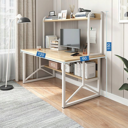 Íróasztal polcokkal 120x60x150 cm – világos tölgy, modern loft stílus