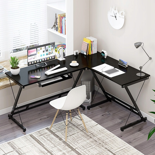 Modern ipari stílusú sarokíróasztal számítógéphez vagy gaminghez – 120x48x74 cm, fekete színben