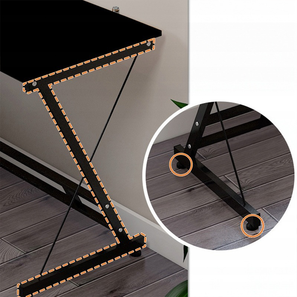 Modern ipari stílusú sarokíróasztal számítógéphez vagy gaminghez – 120x48x74 cm, fekete színben