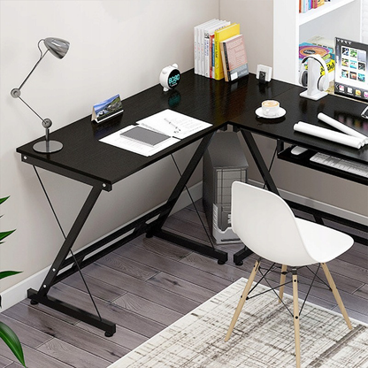 Modern ipari stílusú sarokíróasztal számítógéphez vagy gaminghez – 120x48x74 cm, fekete színben