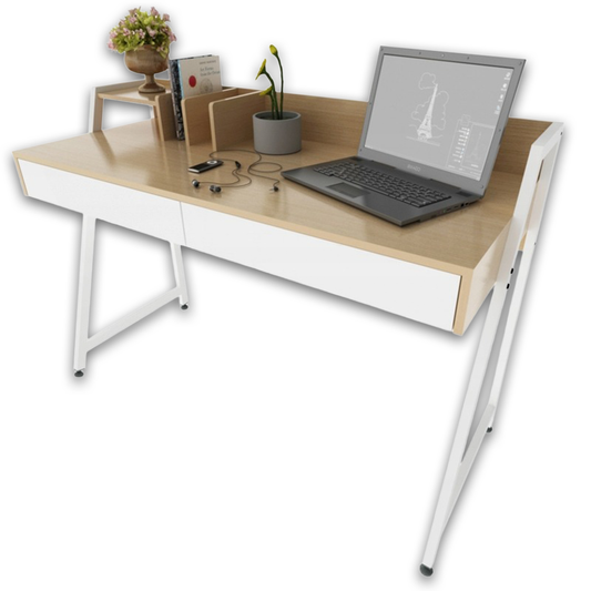 Modern loft stílusú íróasztal 124 cm, fiókokkal – világos tölgy színben