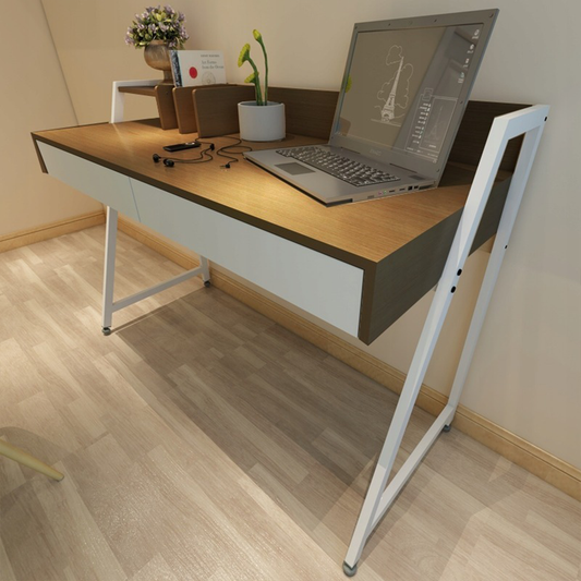 Loft stílusú íróasztal fiókokkal – 100x40x75 cm, fehér és sötét tölgy színben.