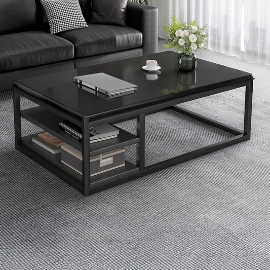 Modern loft stílusú dohányzóasztal – 120x60x46 cm, MDF, tárolópolccal