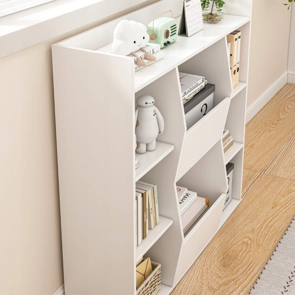 Modern fehér MDF könyvespolc – 106x104x30 cm, nyitott polcokkal és letisztult dizájnnal