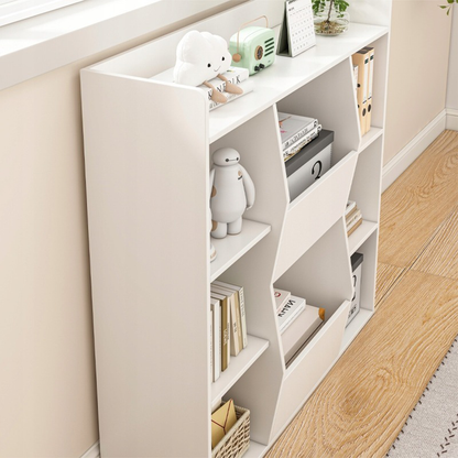 Modern fehér MDF könyvespolc – 106x104x30 cm, nyitott polcokkal és letisztult dizájnnal