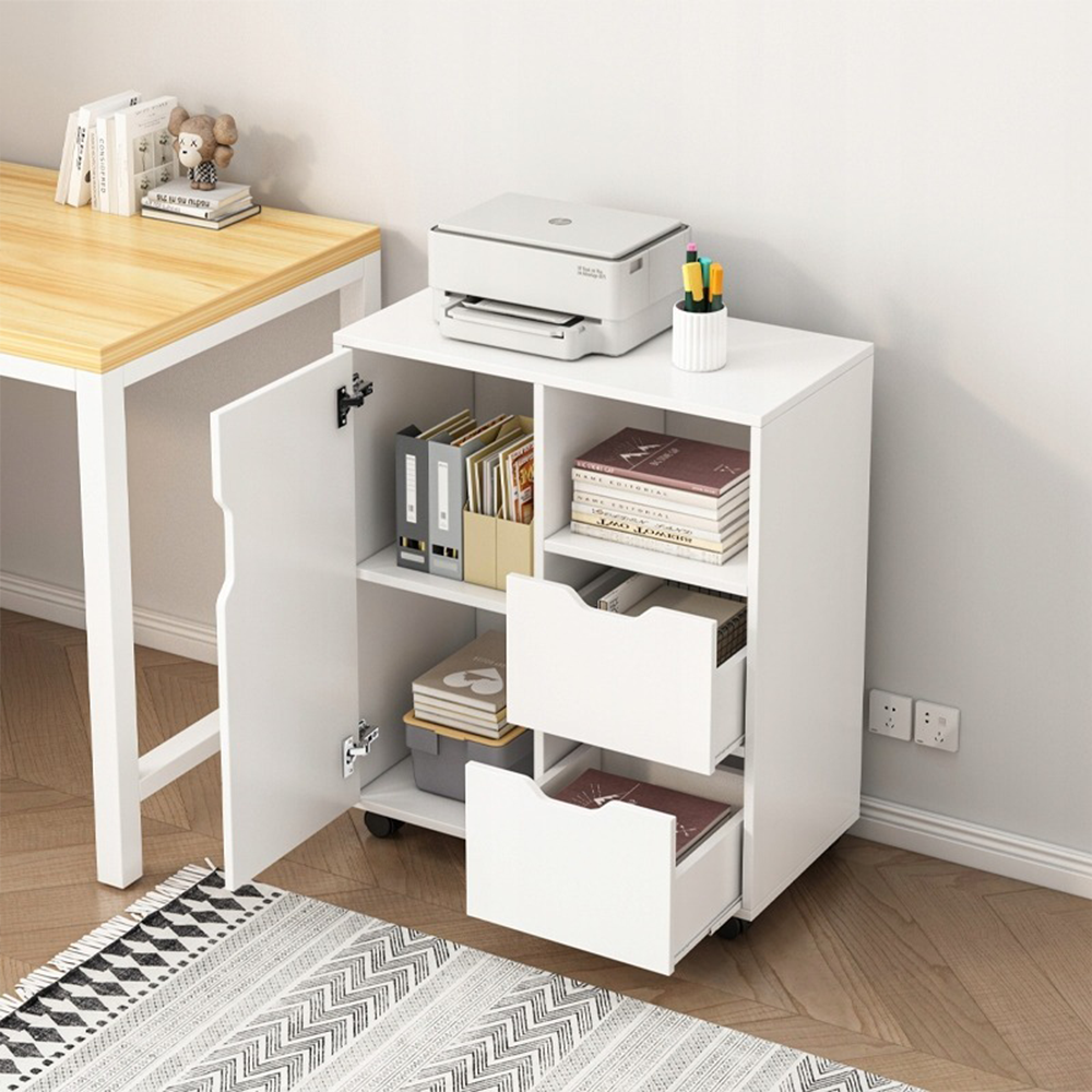 Fehér nyomtatóállvány – 60x70x35 cm – multifunkcionális, modern 3 polccal
